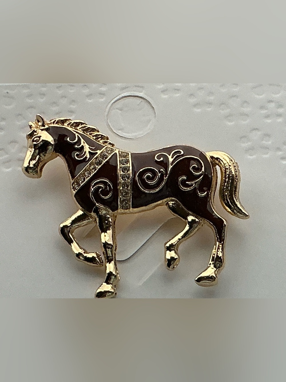 Gold and Dark Brown Horse Brooch